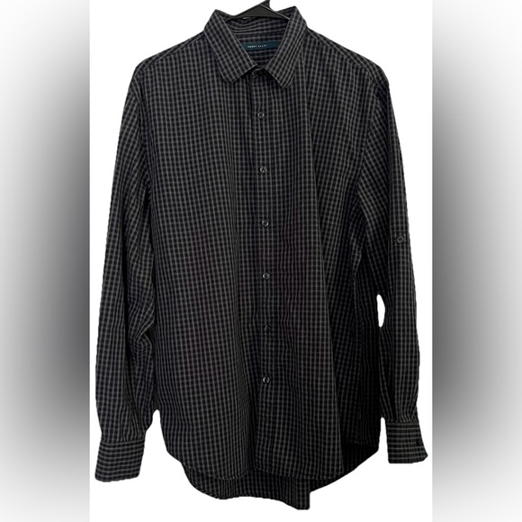 Perry Ellis Button Up Long Sleeve Shirt Men’s Large 100% Cotton Black Gray - Picture 1 of 9